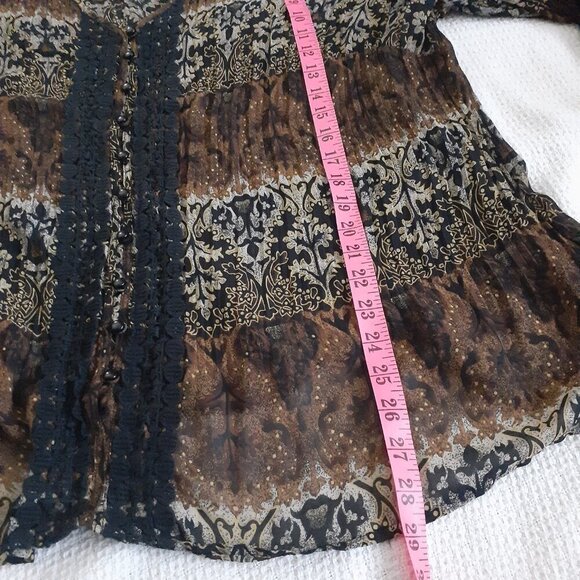 Fashion Bug Women's Size 1X Brown Black Button Dark Fairy Core Bell Sleeve Top - Picture 10 of 11